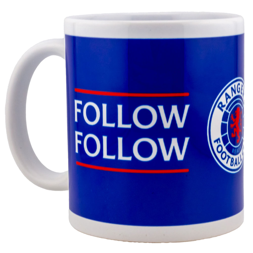 Rangers FC ceramic mug with the Rangers logo and the text Blue Sea of Ibrox across the side