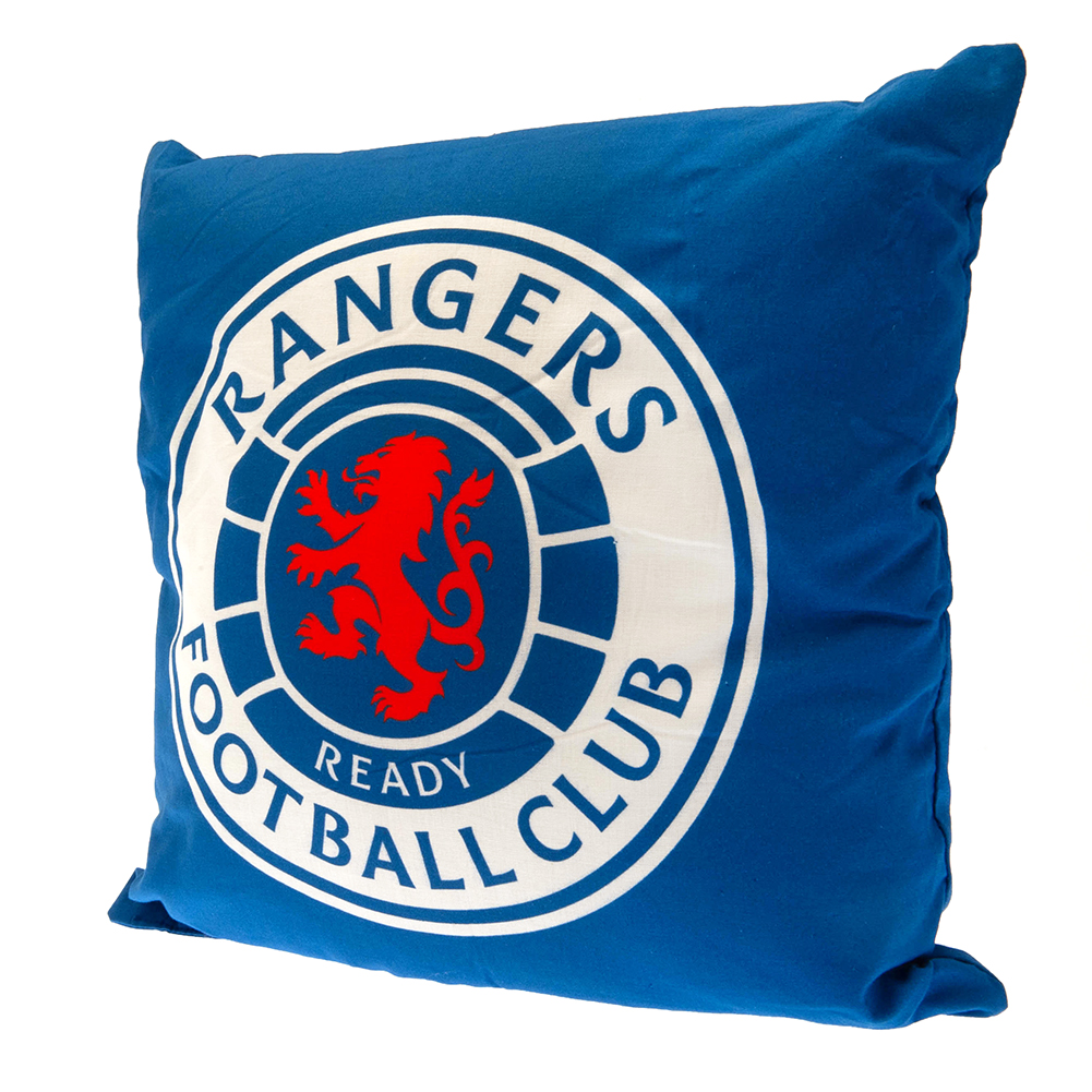 Vibrant blue Rangers FC cushion featuring a full colour Rangers crest