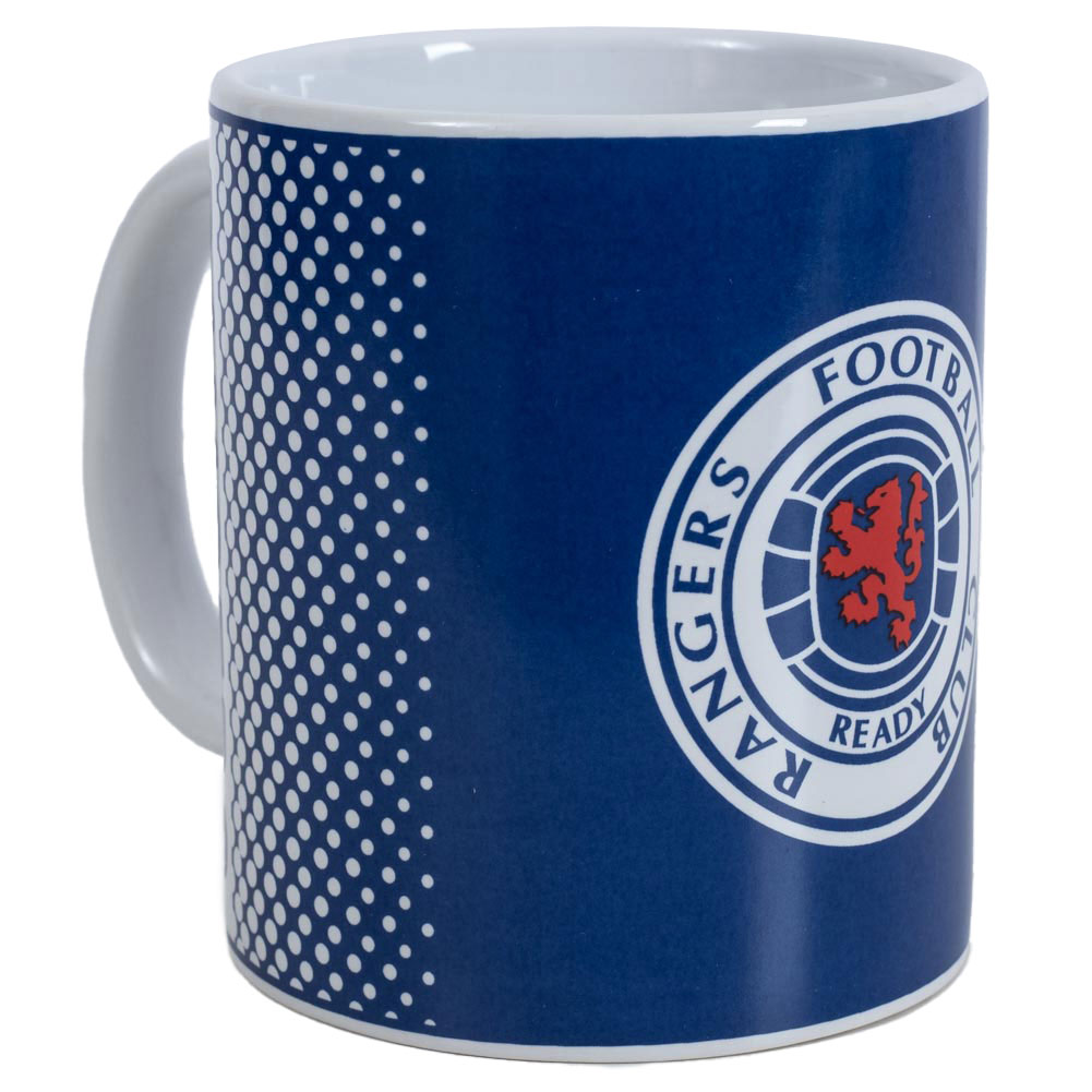 Rangers FC ceramic mug with a fade design featuring Rangers text and the club crest