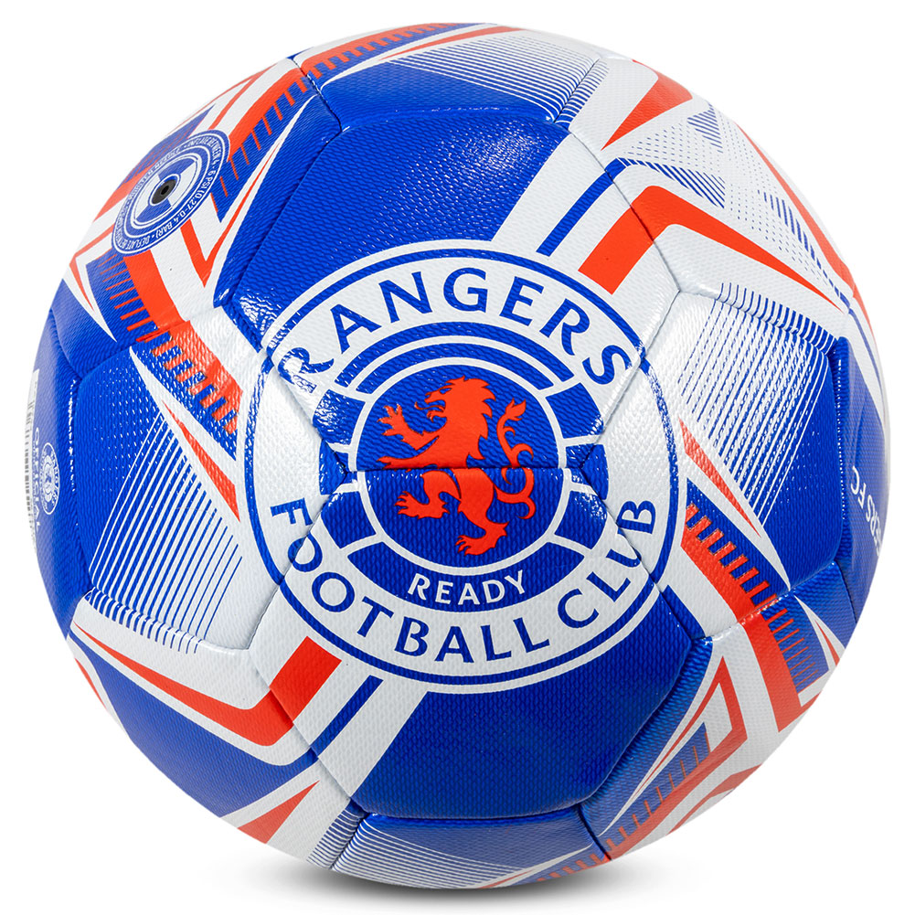 Rangers FC blue, white and red flux design Size 5 football with the Rangers crest and text