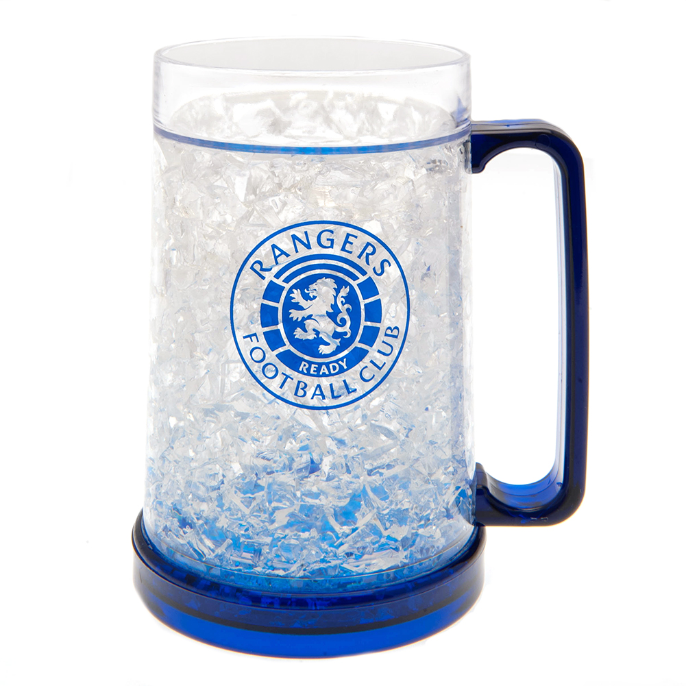 Rangers FC frosted freezer mug with a blue base, blue handle and the Rangers FC club crest