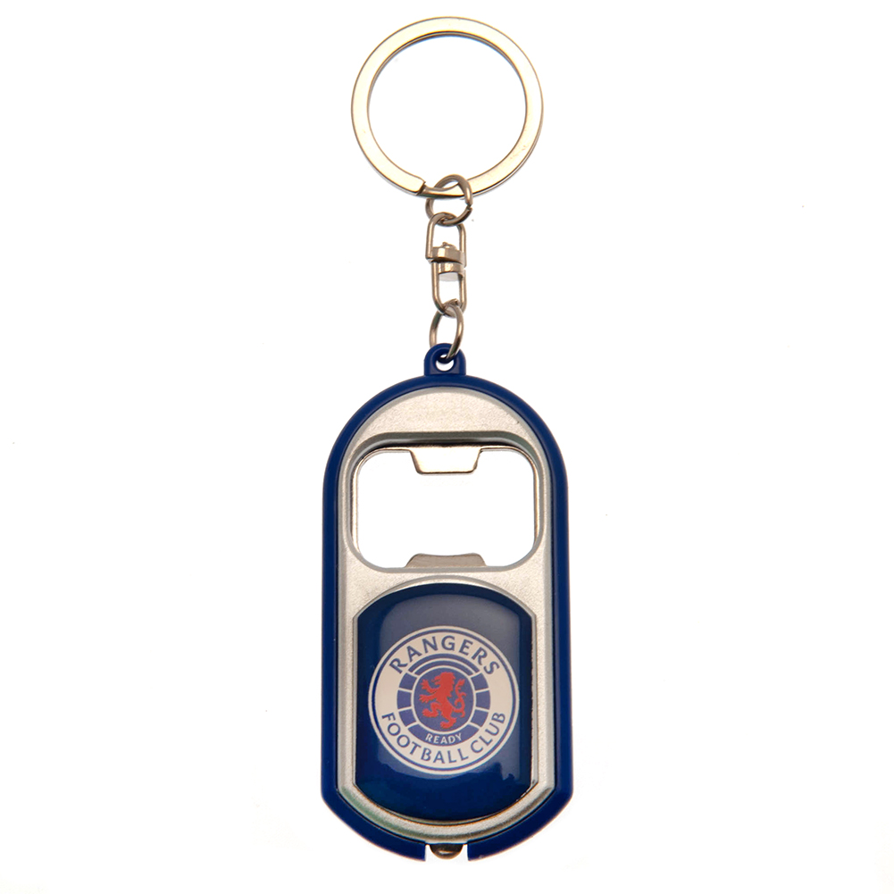 Rangers FC plastic club crested keyring with a bottle opener and a torch