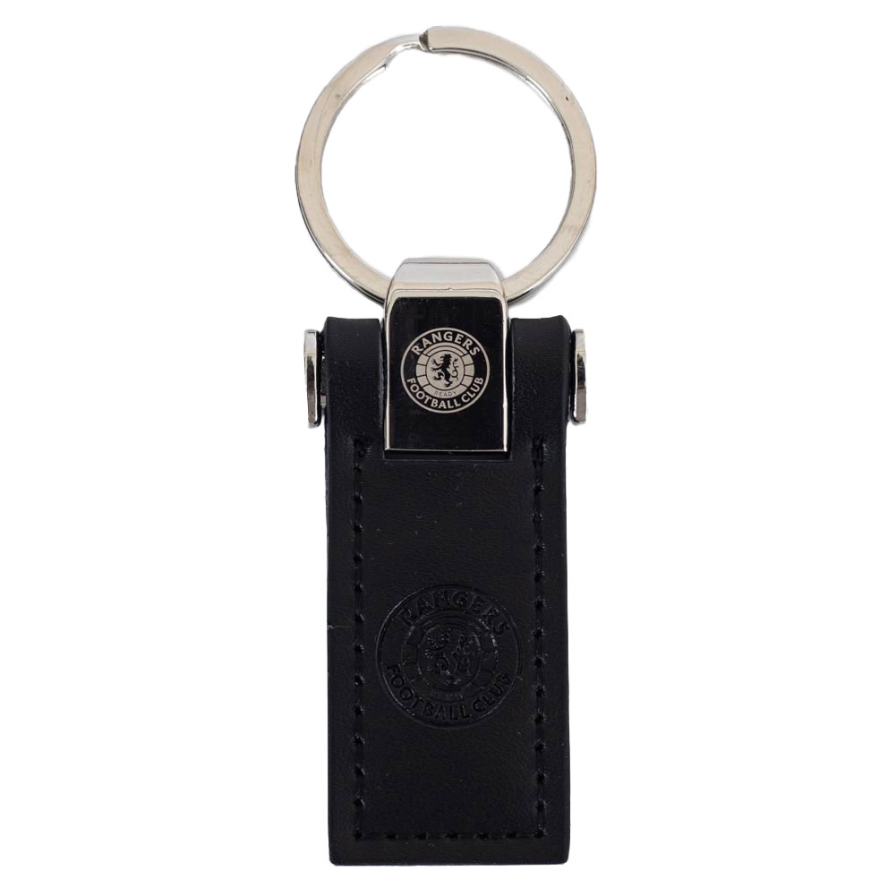 Rangers FC executive leather key fob with a debossed Rangers crest and a metal keeper top