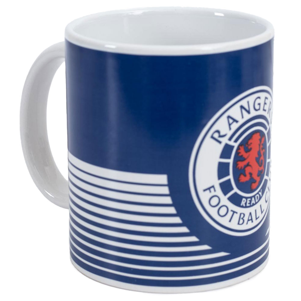 Rangers FC ceramic mug with a linear design, a full colour club crest and a white handle