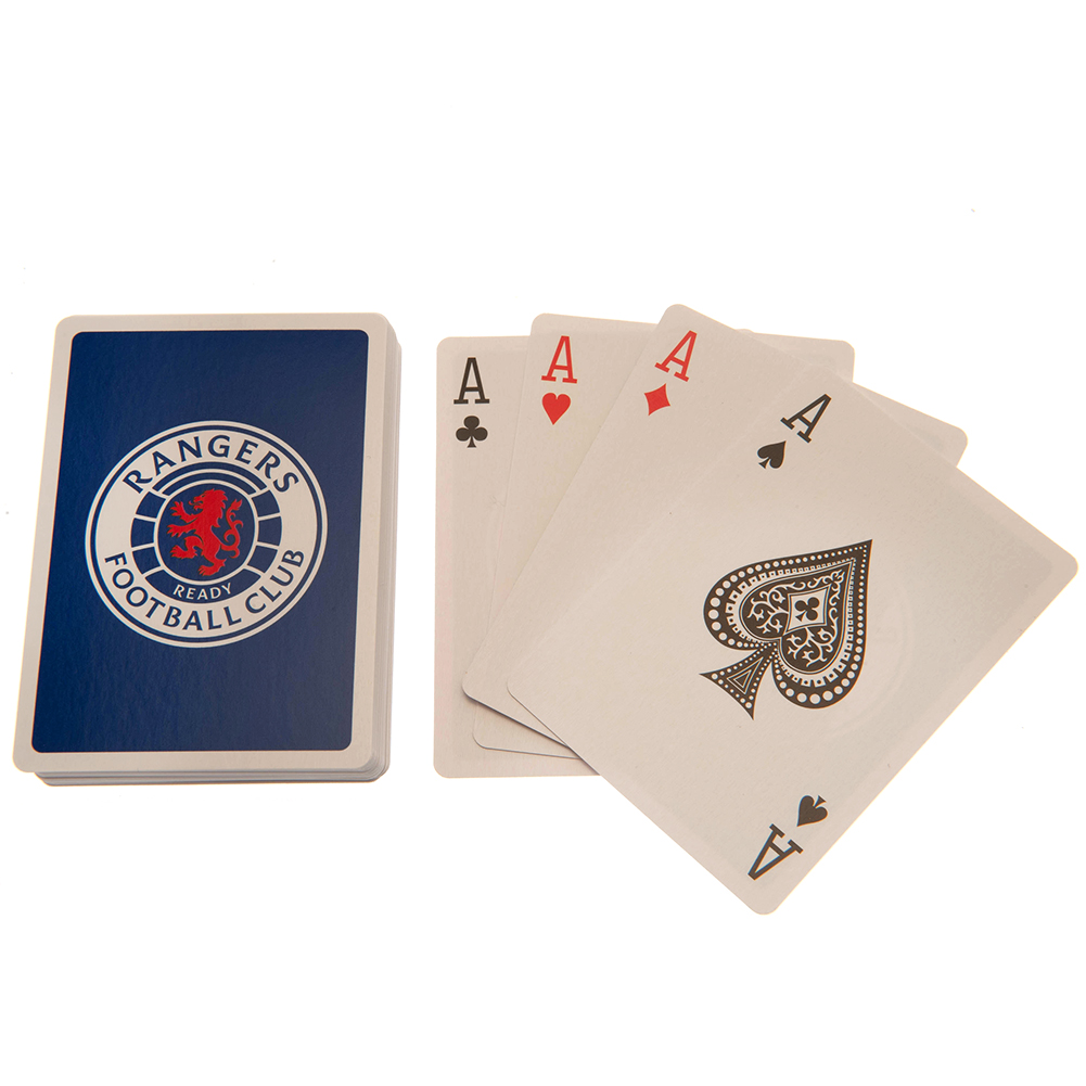 Rangers FC linen playing cards in a printed card packet, each card adorned with the Rangers crest