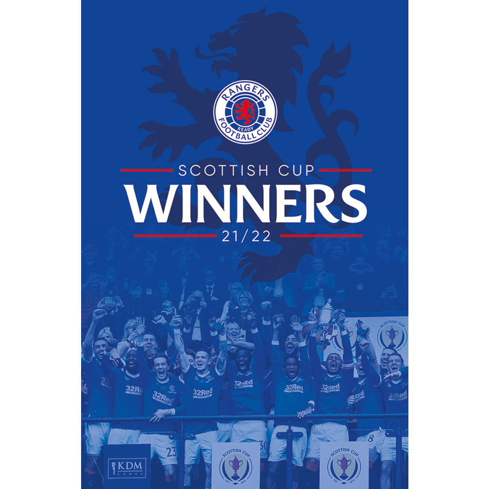 Rangers FC maxi poster showing the 2021-22 squad lifting the Scottish Cup trophy