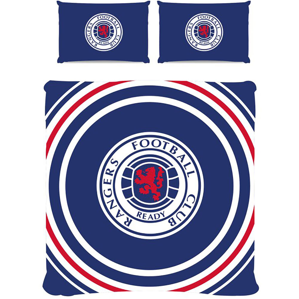 Rangers FC pulse design double duvet cover with a large club crest in the centre and crest pillowcases
