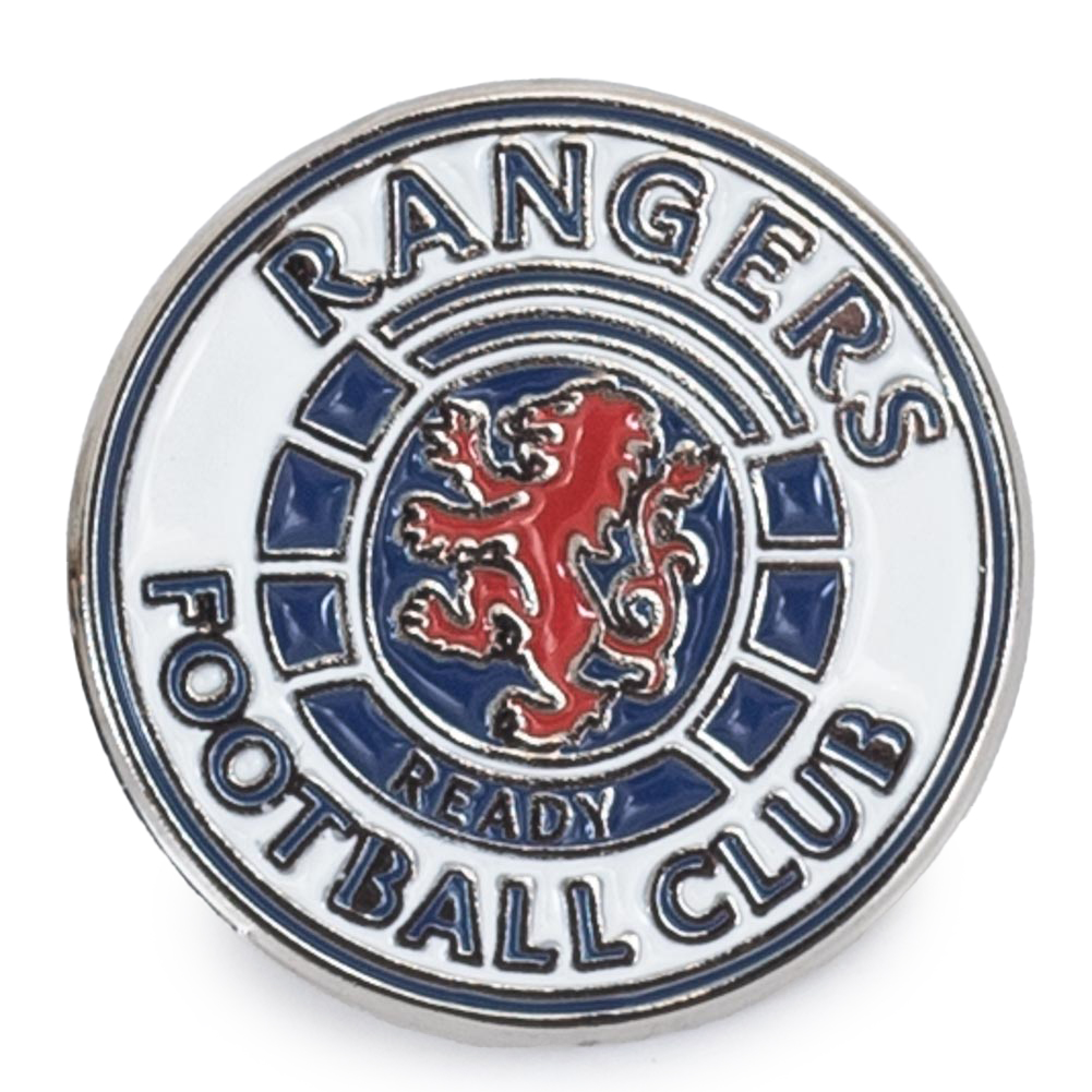 Rangers FC Ready crest shaped metal pin badge with full colour enamel infill and silver style finish