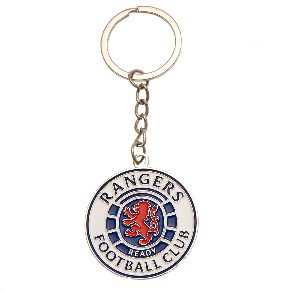 Rangers FC crest shaped metal keyring with full colour enamel infill and a gold style finish