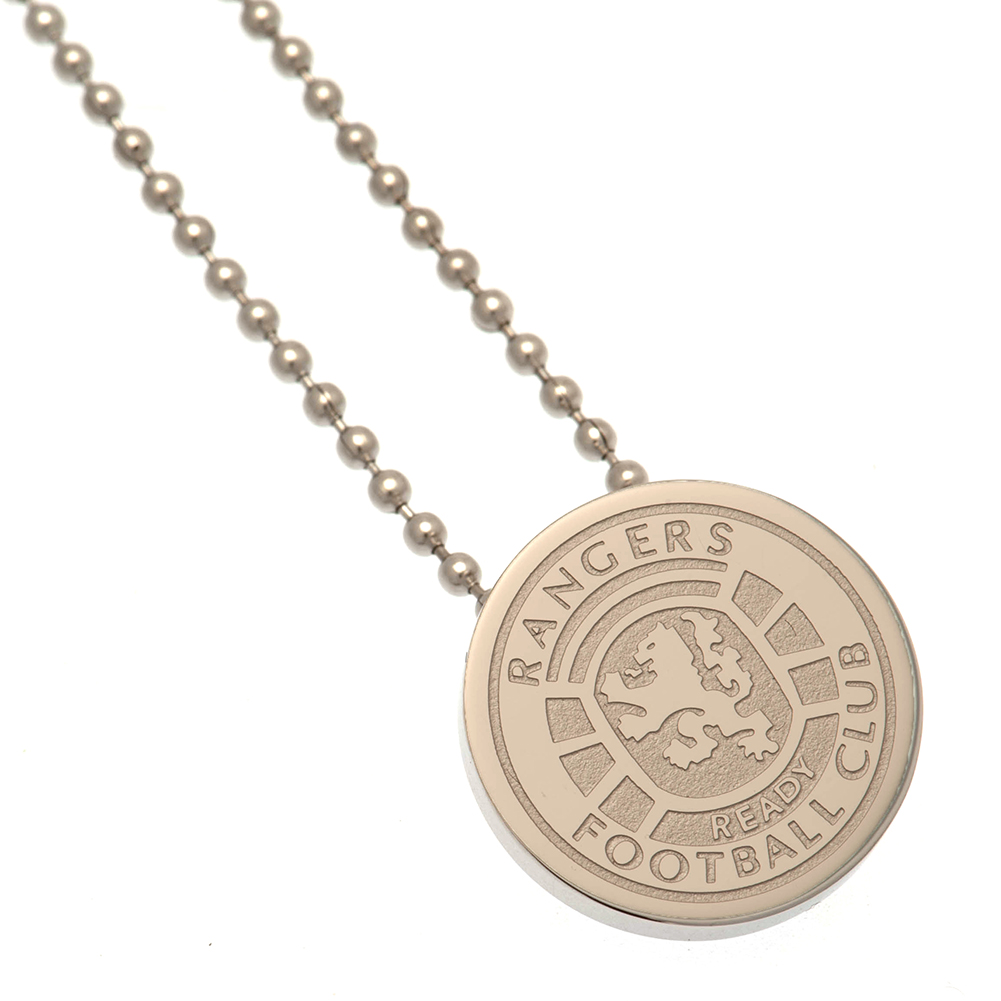 Rangers FC chrome finish stainless steel crest shaped pendant with engraved detail on a ball chain