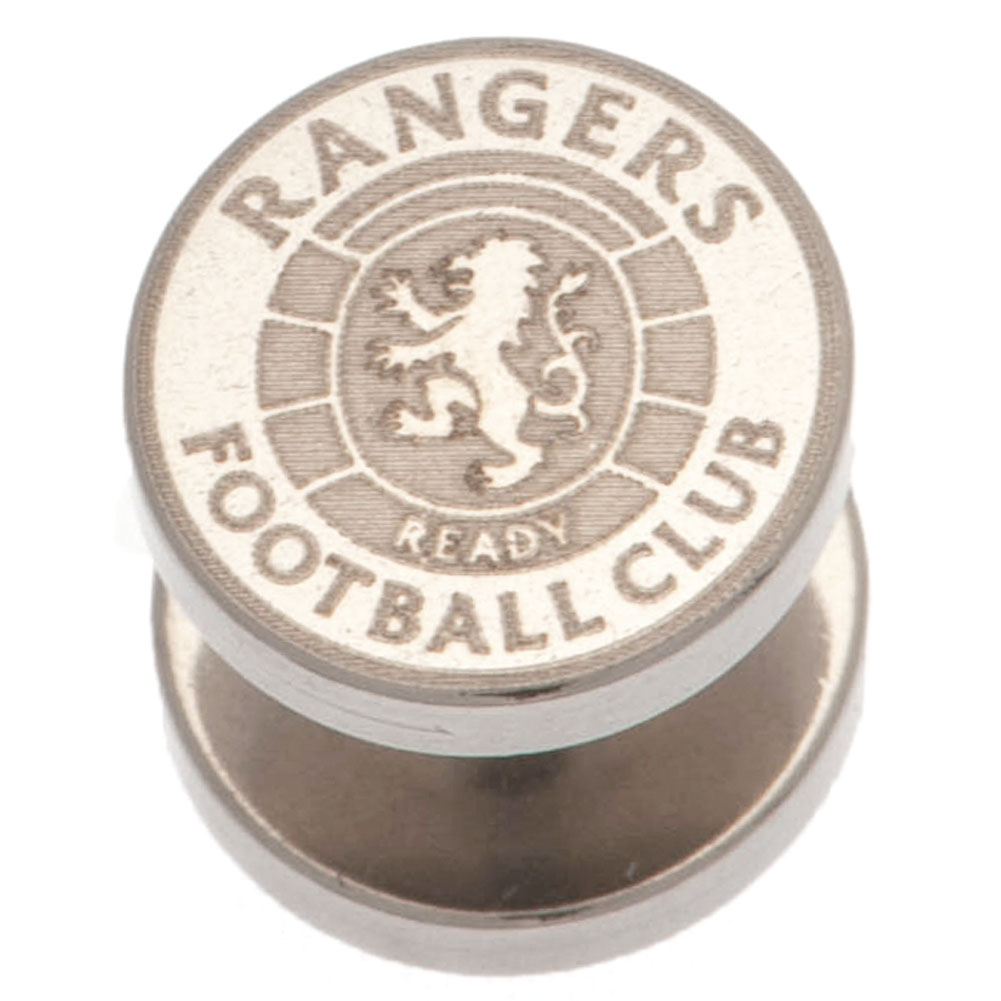 Rangers FC stainless steel stud earring with a laser printed Rangers Ready crest