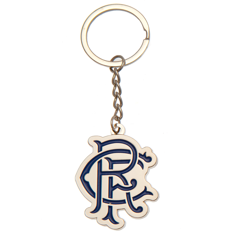 Rangers FC scroll crest shaped metal keyring with full colour enamel infill and a gold style finish