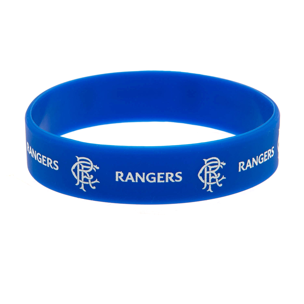 Royal blue Rangers FC silicone wristband with Rangers text and club crest design