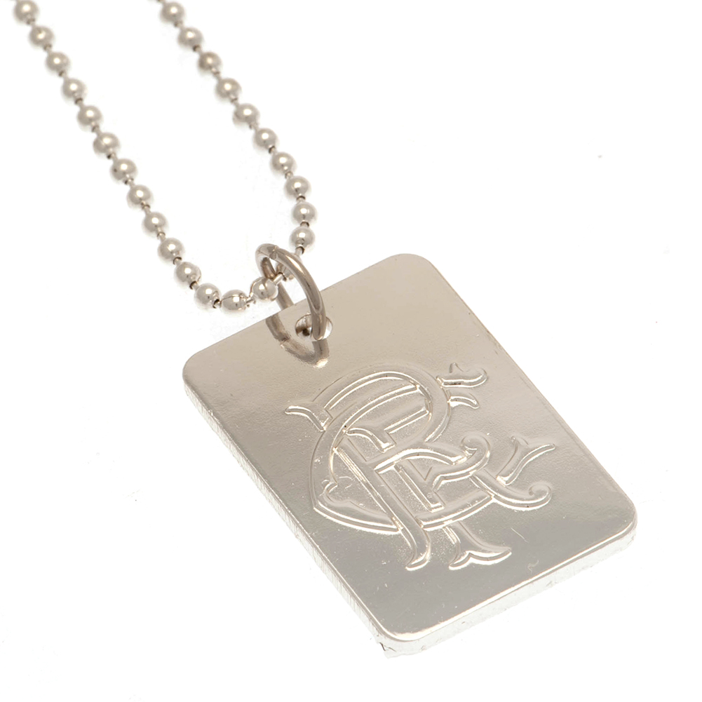 Rangers FC silver plated dog tag with an embossed club crest on a chrome finish and ball chain