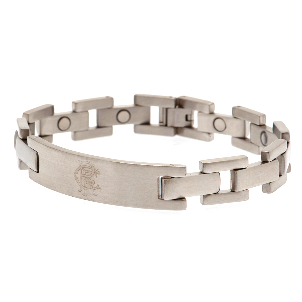 Rangers FC classic stainless steel link bracelet with an engraved club crest plate
