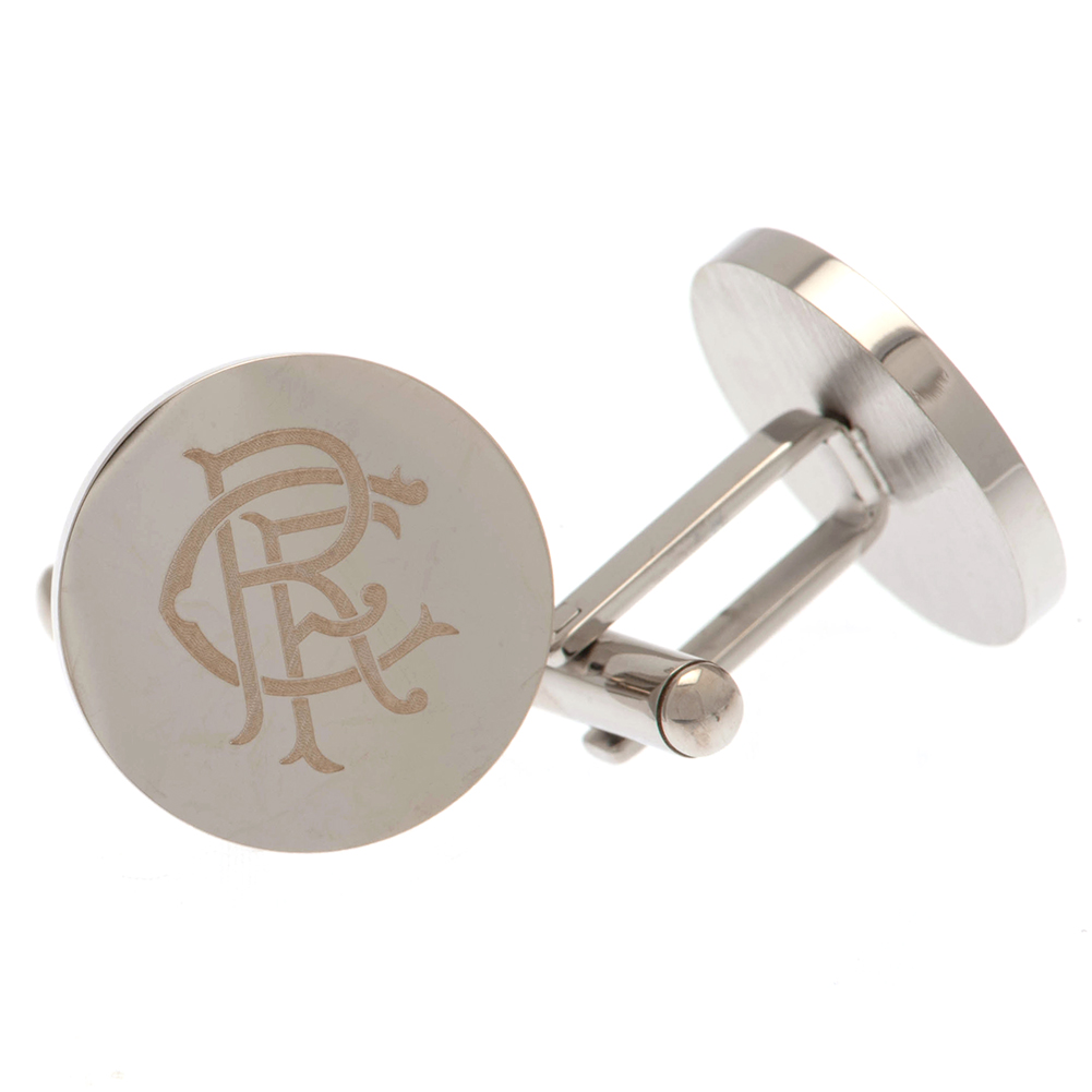 Rangers FC round chrome-finish stainless steel cufflinks engraved with the club crest