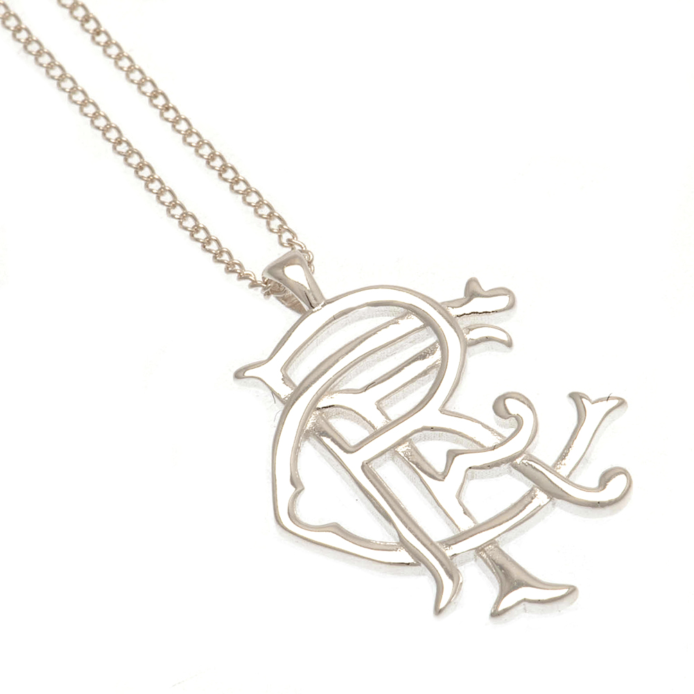 Rangers FC sterling silver Scroll Crest pendant on a bail fixing with a chain necklace and lobster clasp