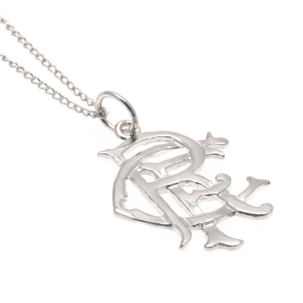 Rangers FC large sterling silver Scroll Crest pendant on a loop fixing with a chain necklace and lobster clasp