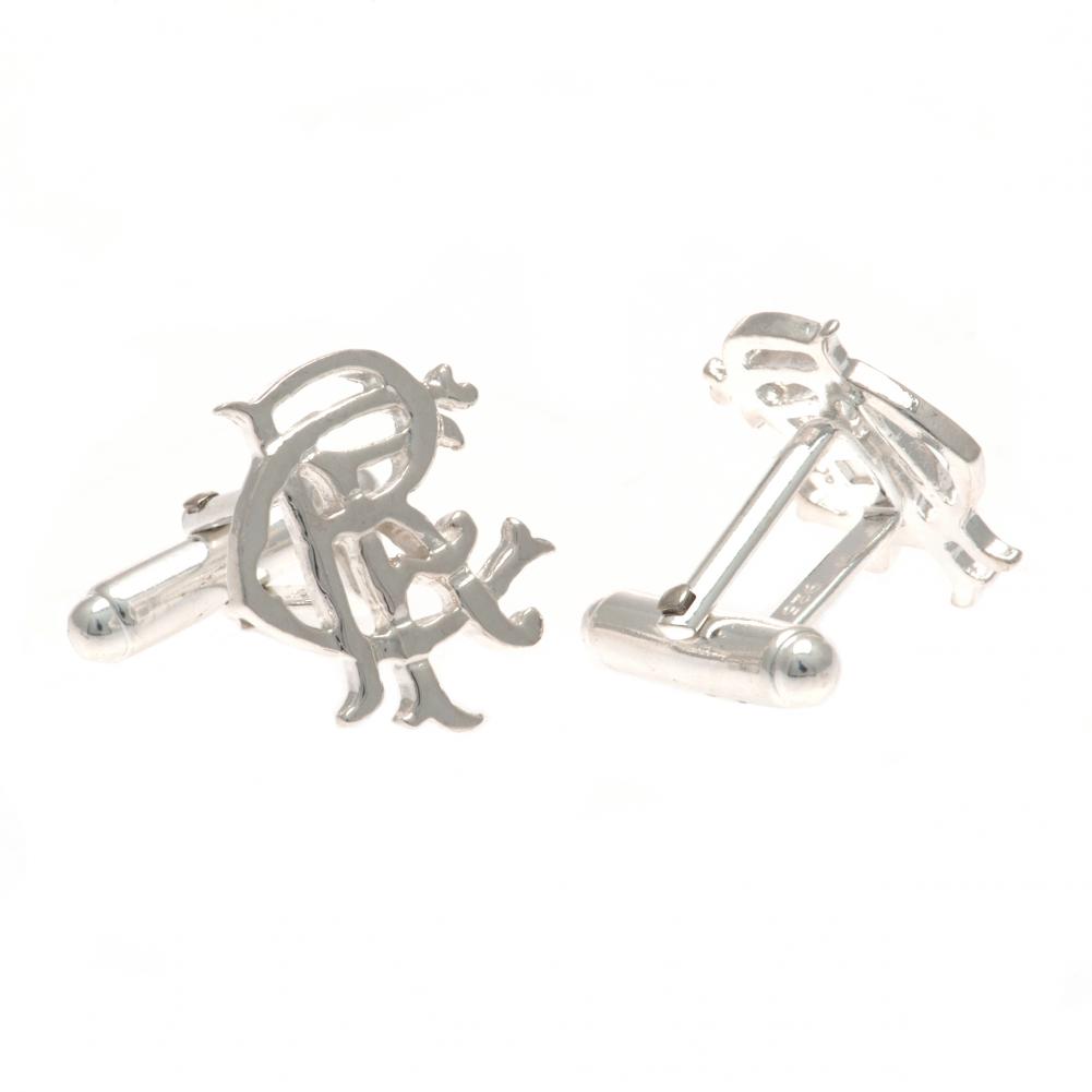 Rangers FC scroll crest-shaped sterling silver cufflinks in a chrome finish