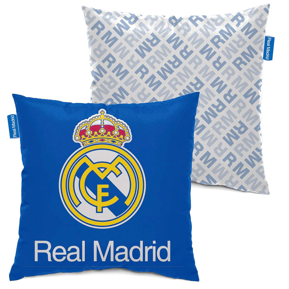 Vibrant blue Real Madrid CF cushion featuring a full colour Real Madrid crest