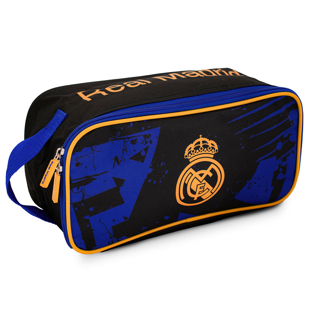Real Madrid CF black fragment design boot bag with a gold Real Madrid crest