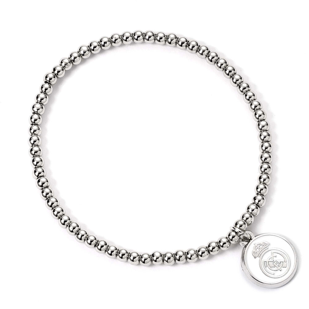 Real Madrid CF elasticated silver finish ball bead bracelet with a Madrid charm