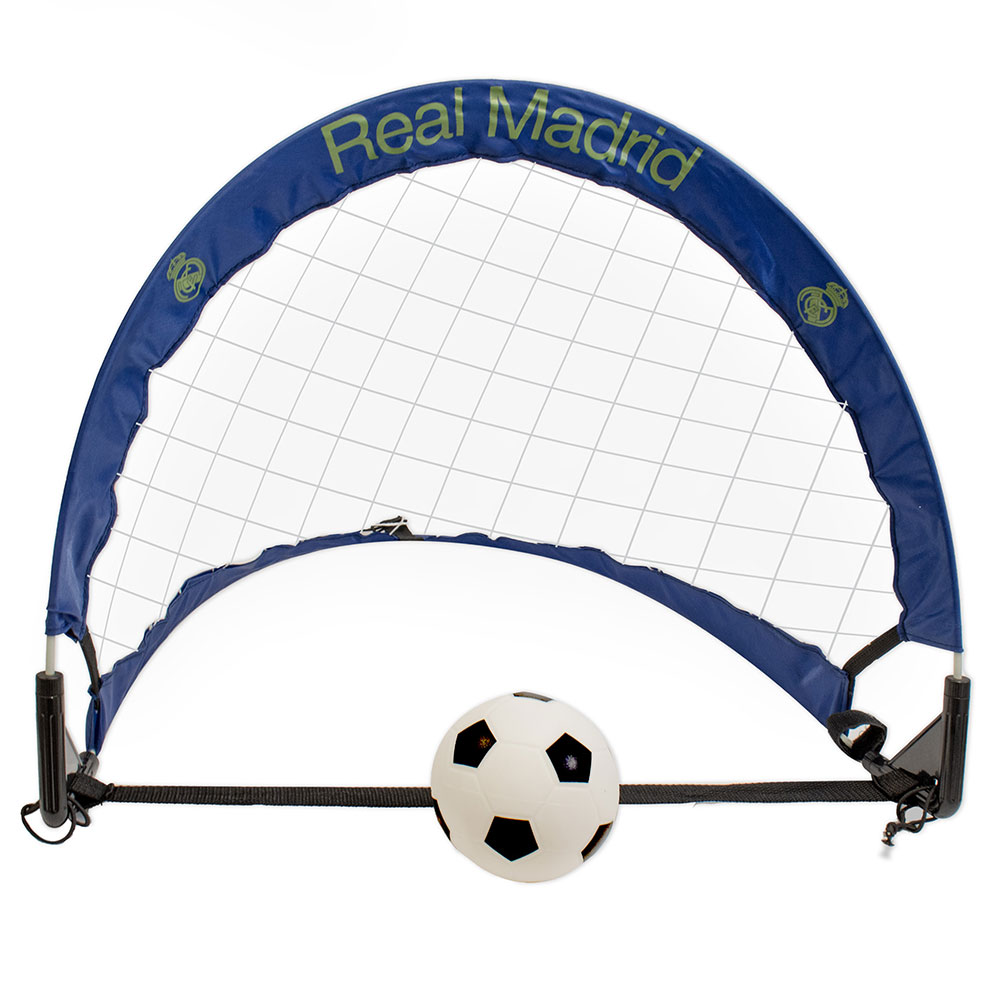 Real Madrid CF skill goal set with two blue foldable goals with Madrid crest, a football, pump and bag
