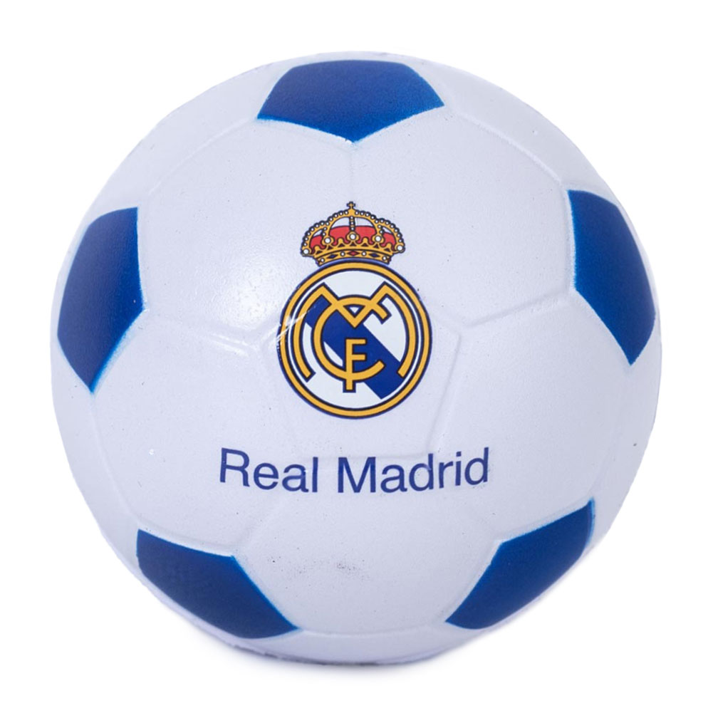 Blue and white Real Madrid CF football design stress ball printed with a Madrid crest