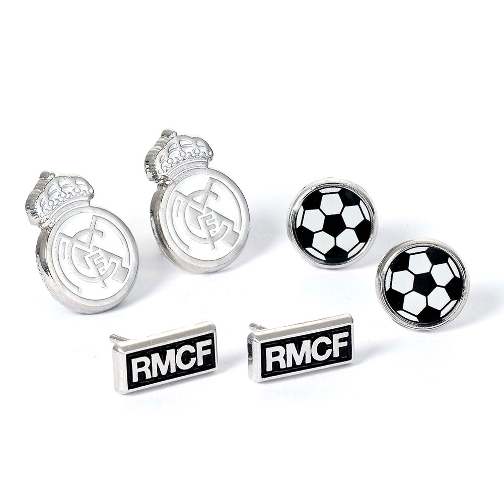 Real Madrid CF set of three silver finish stud earrings in a display packet