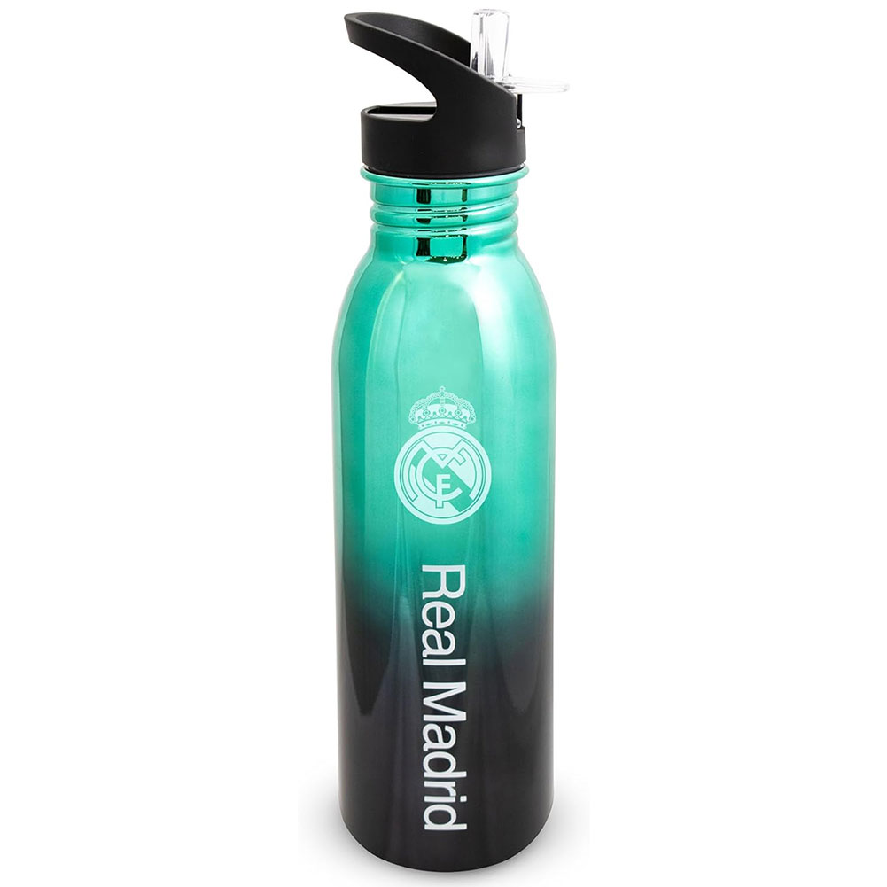Real Madrid CF stainless steel UV metallic drinks bottle with a white Madrid crest and text