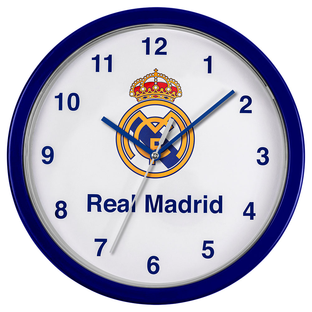 Real Madrid CF blue kids wall clock with the club crest on a white face