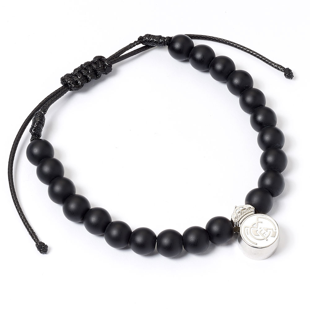 Real Madrid matte black ball bead bracelet with a Madrid charm