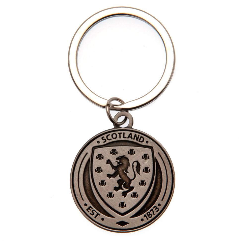 Scottish FA antique silver style die stamped crest shaped metal keyring with a split ring