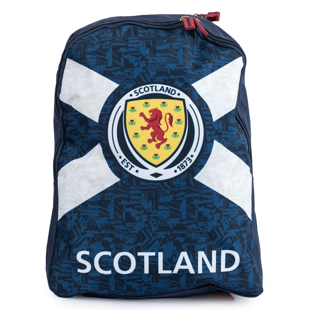 Navy blue Scottish FA backpack with a large full colour crest and rubber zip pulls