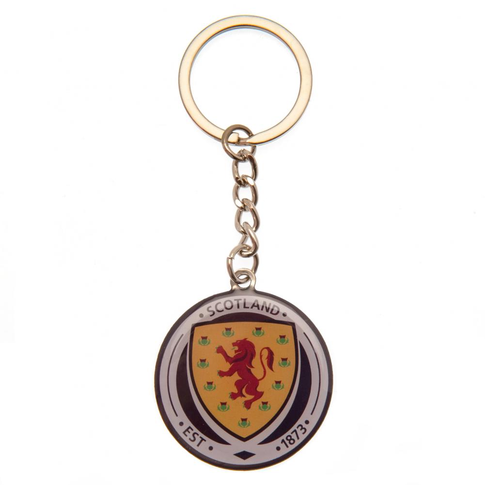 Scottish FA crest shaped metal keyring with full colour enamel infill and an antique silver style finish