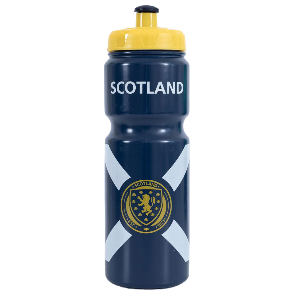 Navy blue Scottish FA plastic drinks bottle with a yellow Scotland crest and a white Scotland cross