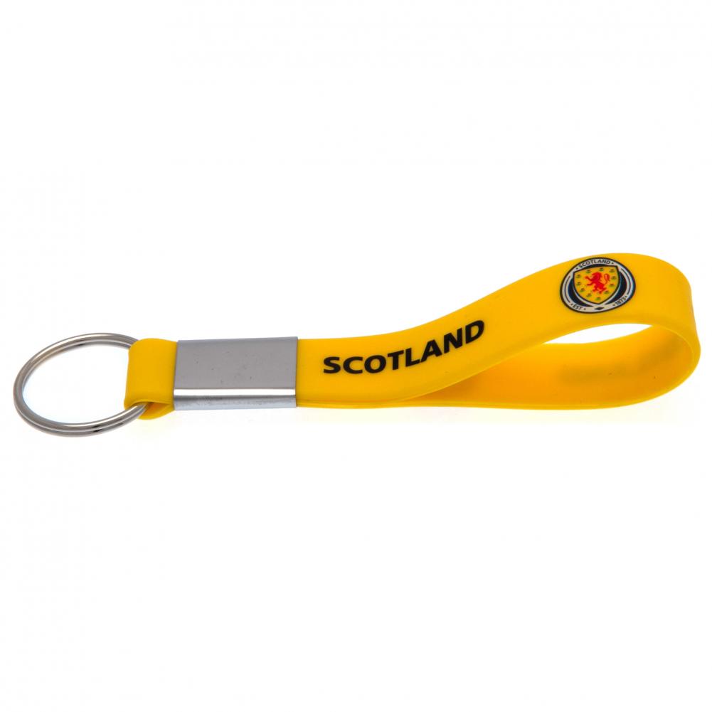 Scottish FA yellow silicone strap keyring with a full colour crest and Scotland text