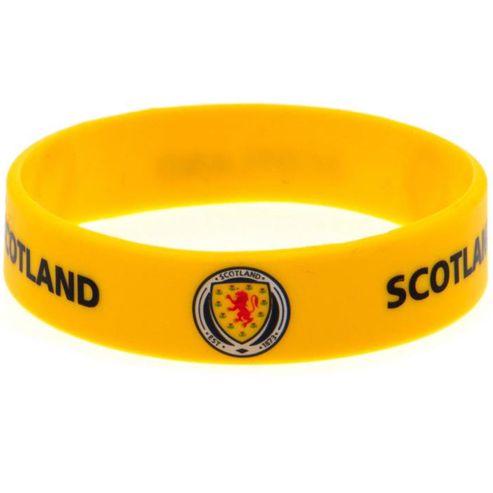 Vibrant yellow Scottish FA silicone wristband with Scotland text and a full colour crest