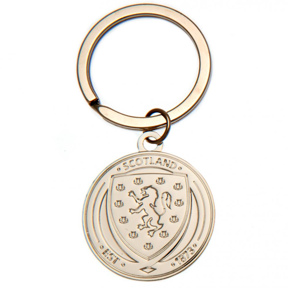 Scottish FA silver plated metal crest shaped keyring with a split ring