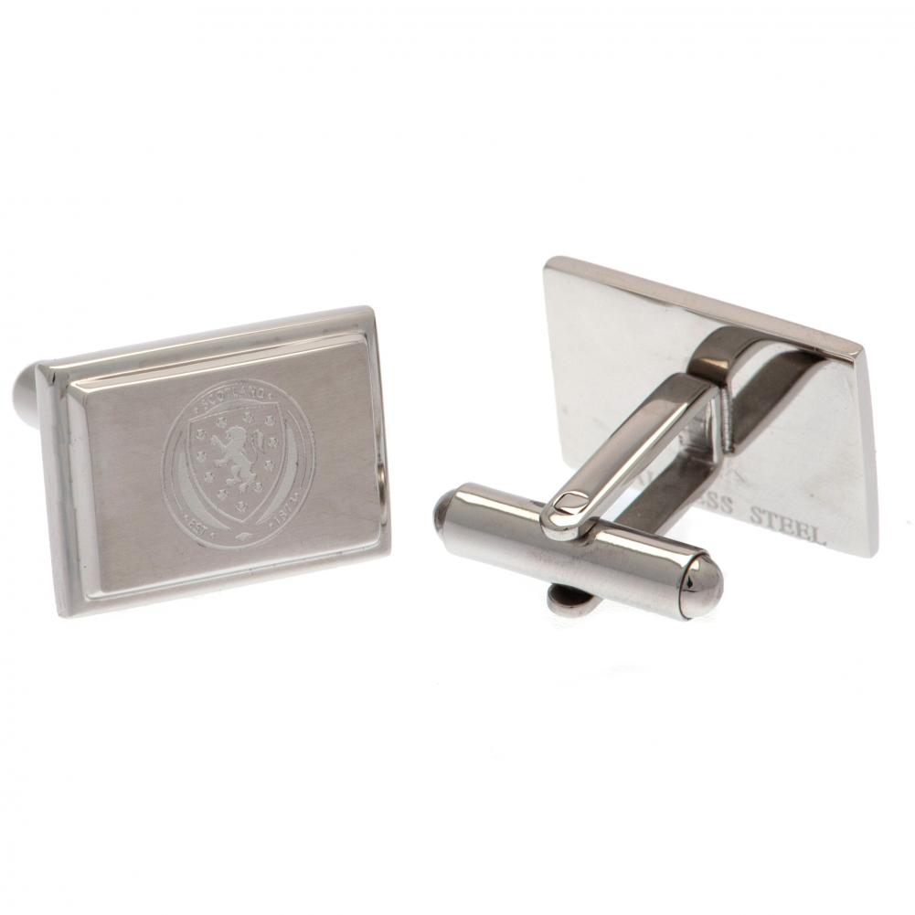 Pair of Scottish FA stainless steel brushed satin rectangular cufflinks engraved with the Scottish FA crest