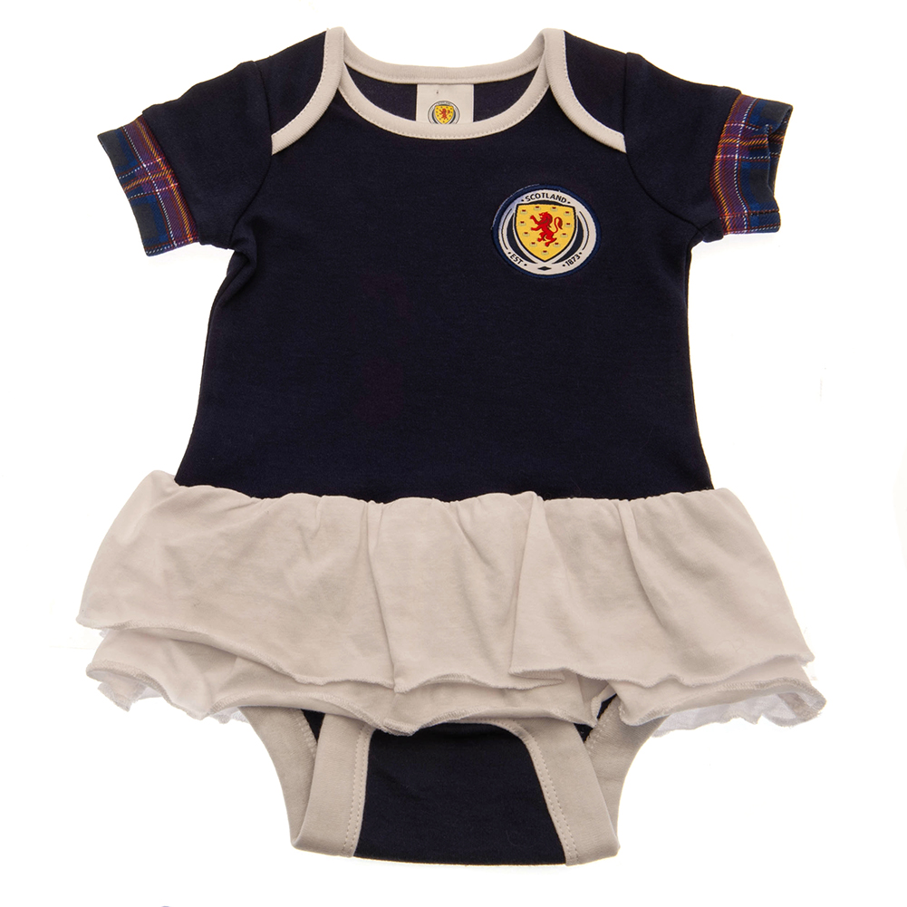Scottish FA short sleeved tutu bodysuit with a double frill skirt and a full colour woven crest