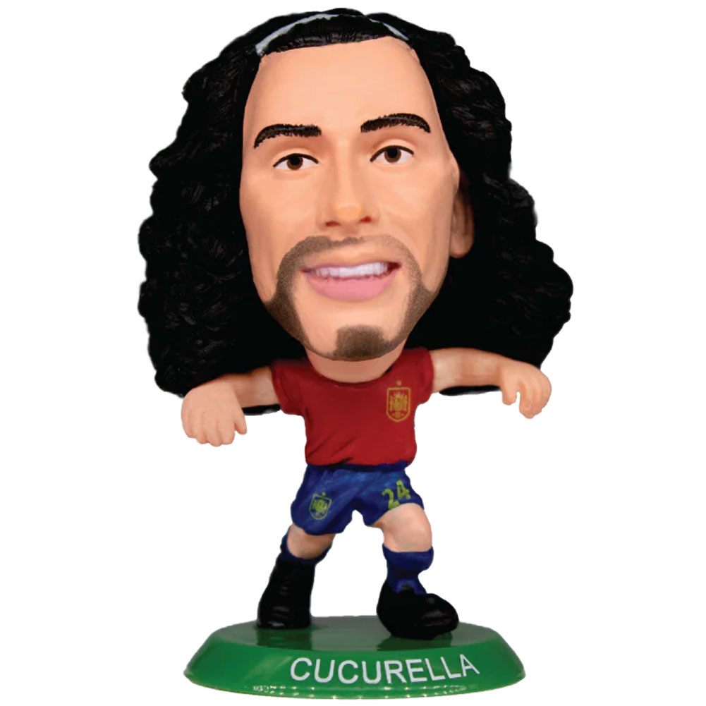Spain SoccerStarz Cucurella collectable figure in the classic home kit on a green base, in a blister pack