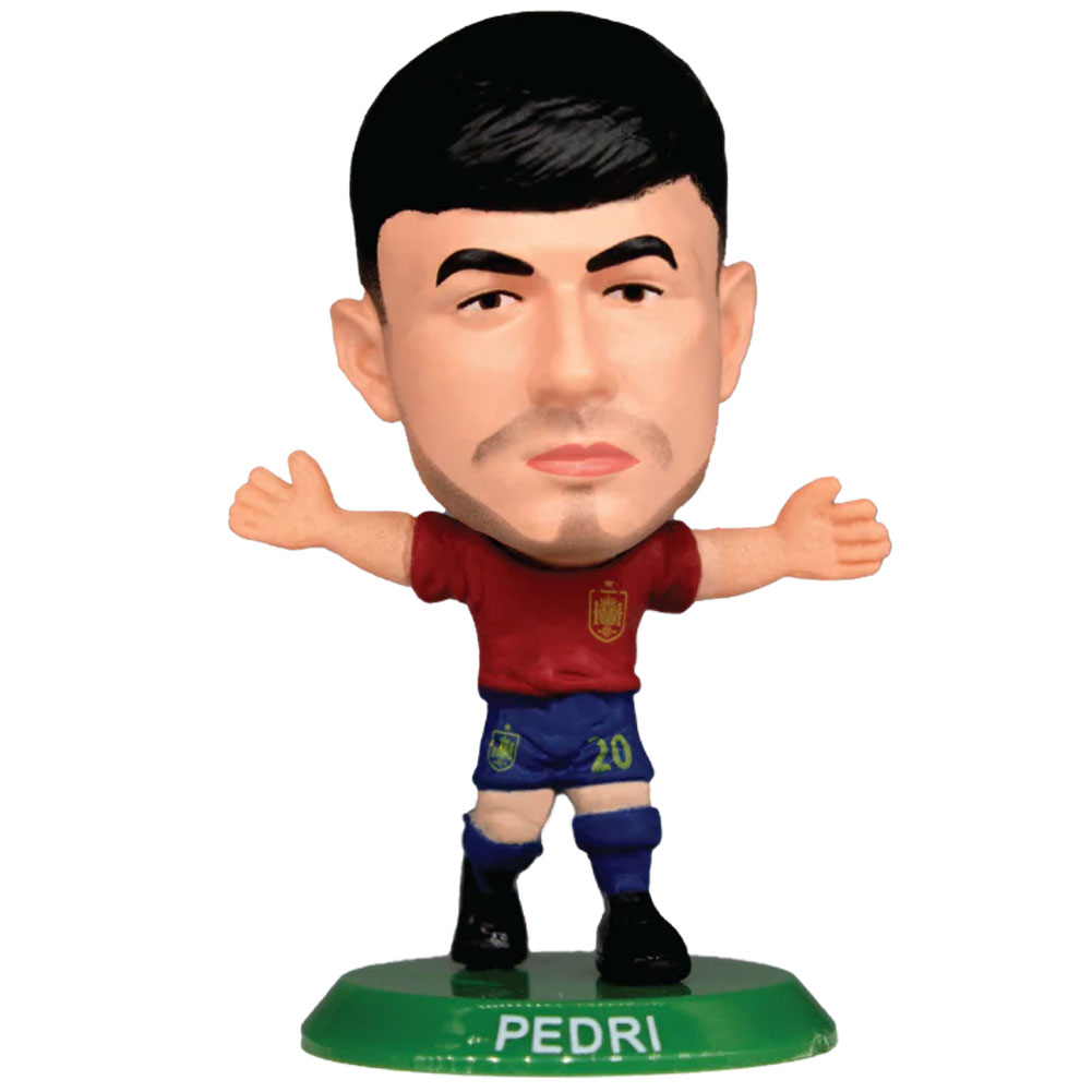 Spain SoccerStarz Pedri collectable figure in the classic home kit on a green base