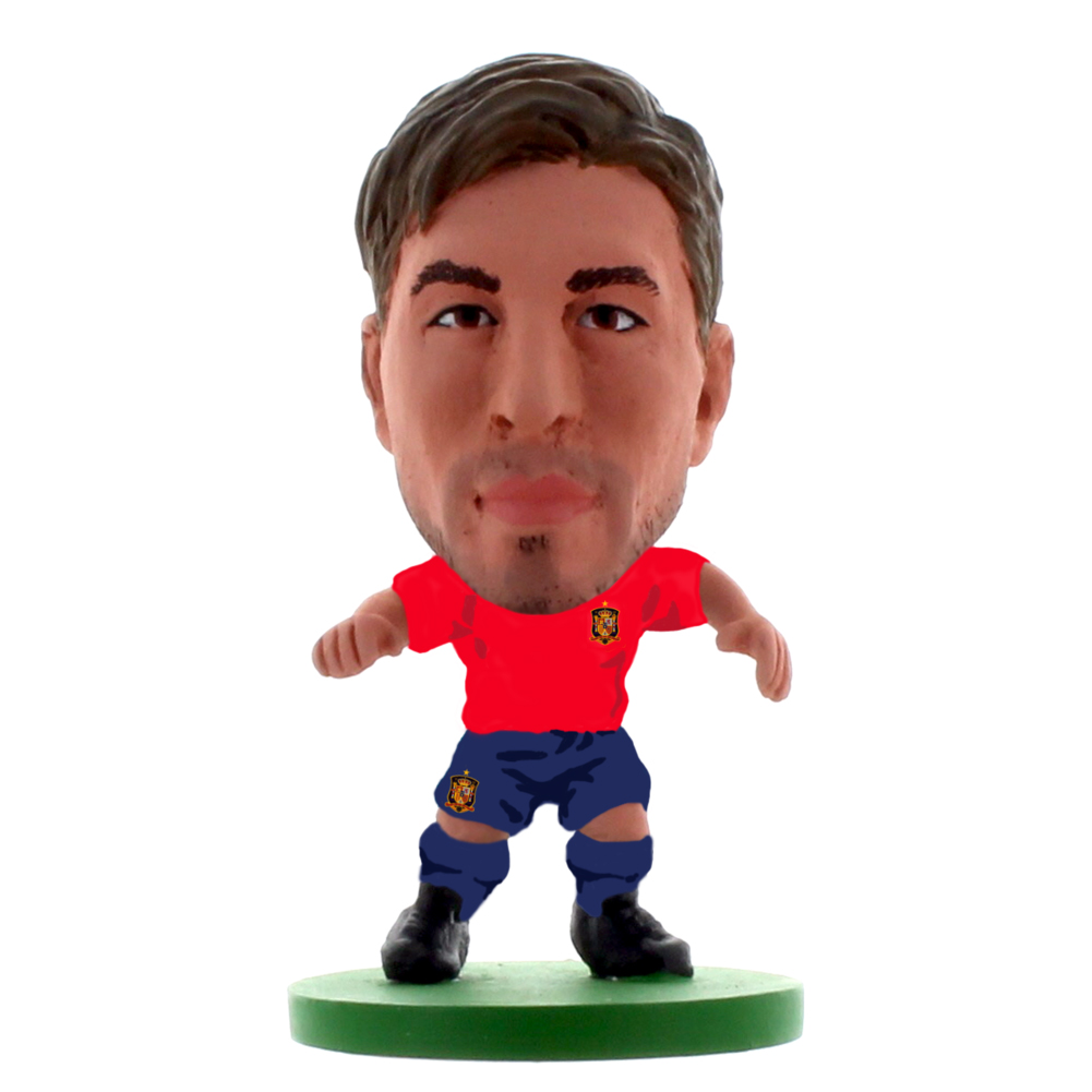Spain SoccerStarz Sergio Ramos collectable figure in the classic home kit on a green base