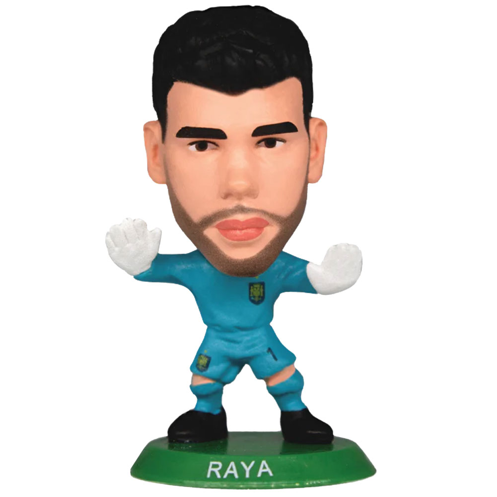 Spain SoccerStarz David Raya collectable figure in the classic home kit on a green base