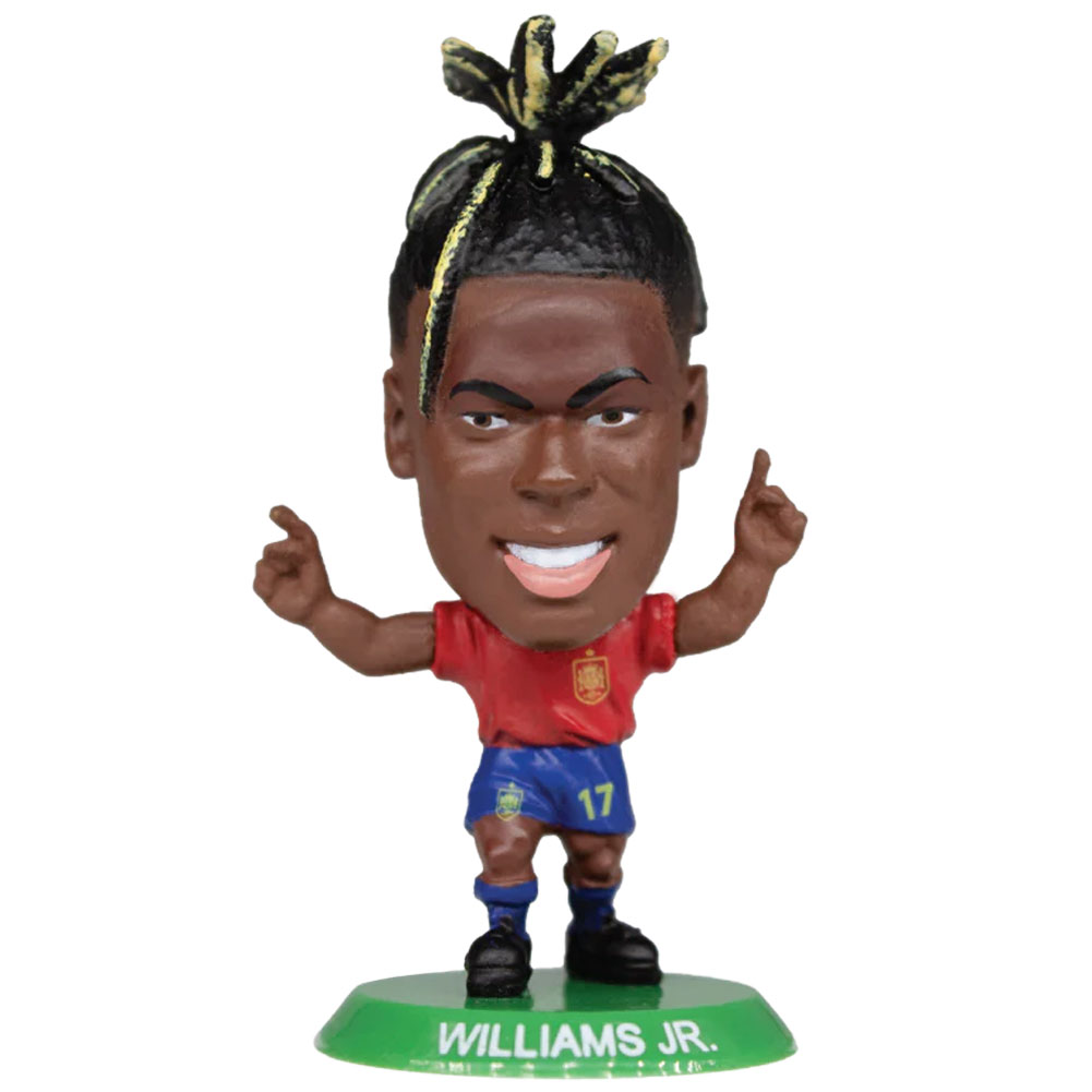 Spain SoccerStarz Nico Williams collectable figure in the classic home kit on a green base