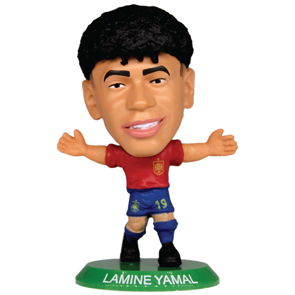 Spain SoccerStarz Lamine Yamal collectable figure in the classic home kit on a green base