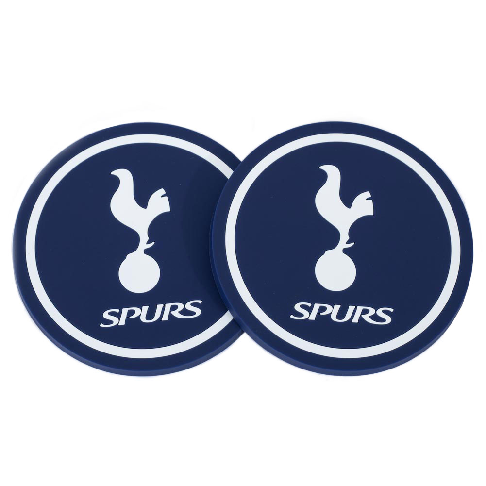 Pair of Tottenham Hotspur FC silicone coasters with a vibrant stamped Spurs crest
