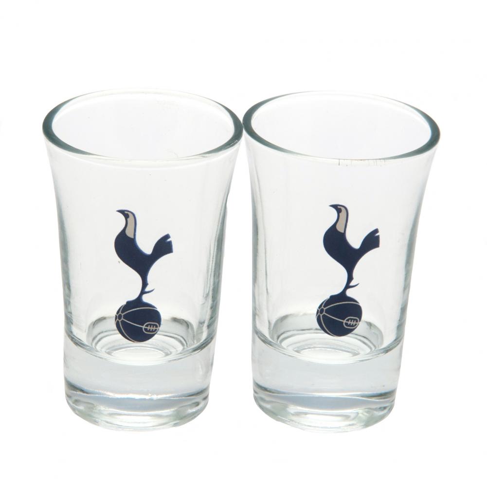 Pair of Tottenham Hotspur FC shot glasses with the club crest in navy blue