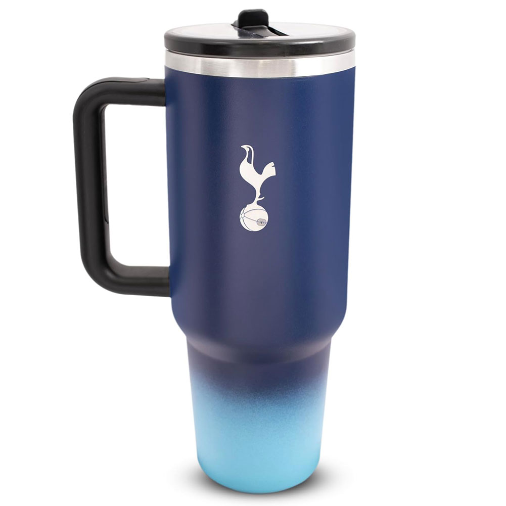 Blue Tottenham Hotspur 40oz thermal tumbler with soft grip handle and drinking spout